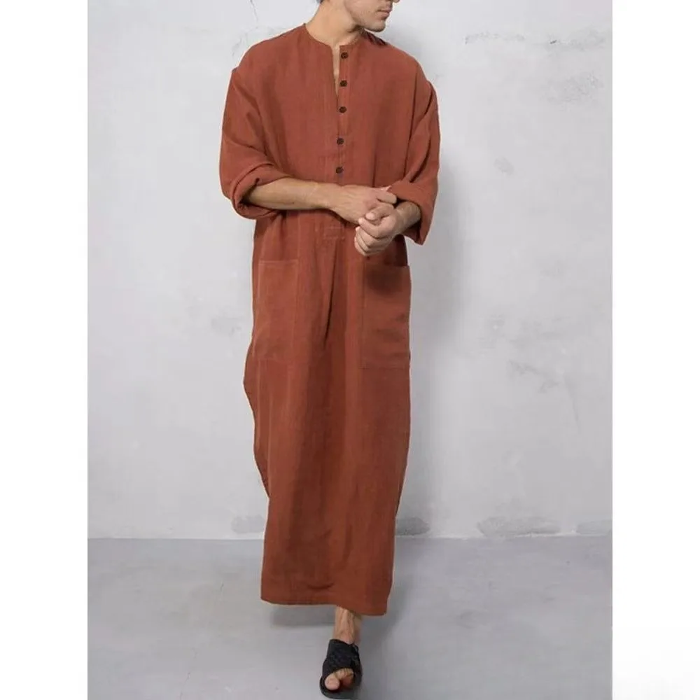 2025 Trendy Choice! Middle - Eastern Ethnic Style Dubai Loose Robe, Long - sleeve with Cylindrical Opening Showing Exotic Flavor