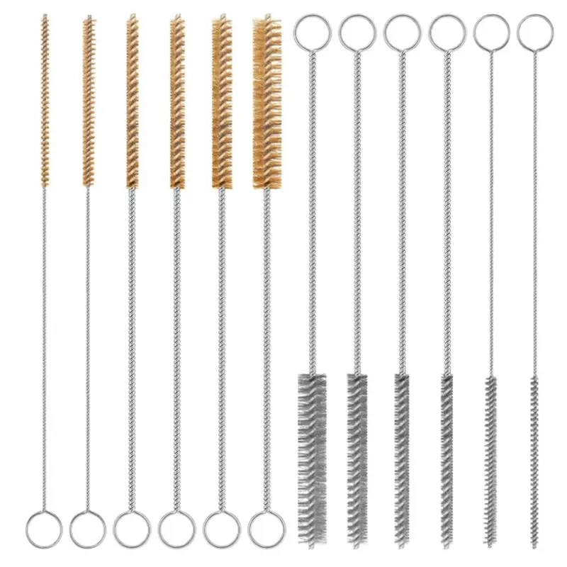 24-Pieces Brass Wire Brush Stainless Steel Wire Brush Set 12 Inch Long Bottle Brush Tube Cleaning Brush Bore Brush