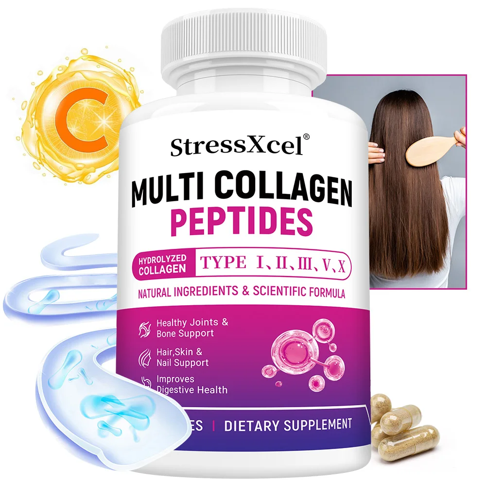 

Коллагеновые капсулы Multi Collagen Peptides 9200 мг - Типы I, II, III, V, X - Добавка с высокой абсорбцией для волос, кожи и ногтей