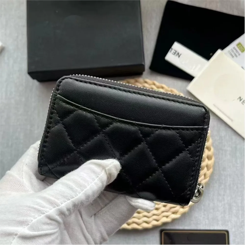 Fashion Sheepskin Leather Business Card Holder Flap Credit Card Coin Purse Classic Diamond Lattice Small Perfume Ladies Card Bag