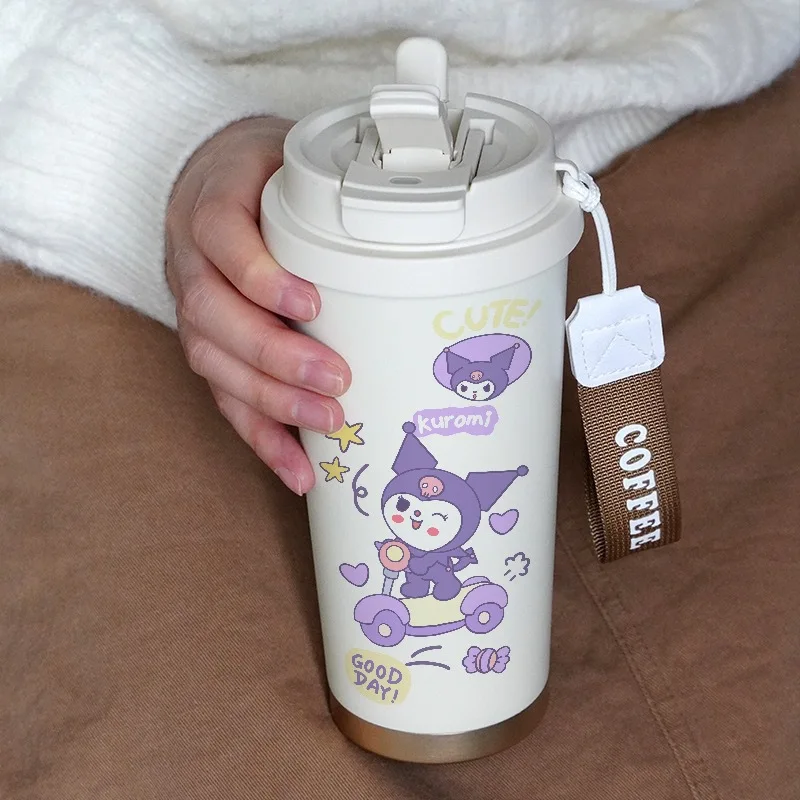 Cartoon Disney Stitch Coffee Insulated Double Drink Straw Cup Stainless Steel Large Capacity Office Water Cup for Best Friend