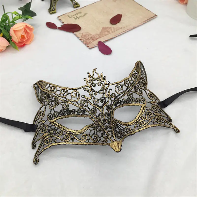 Gold Wolf Women's Sexy Half Face Lace Party Mask Halloween Christmas New Year Masquerade Party Supplies Ladies Eye Mask