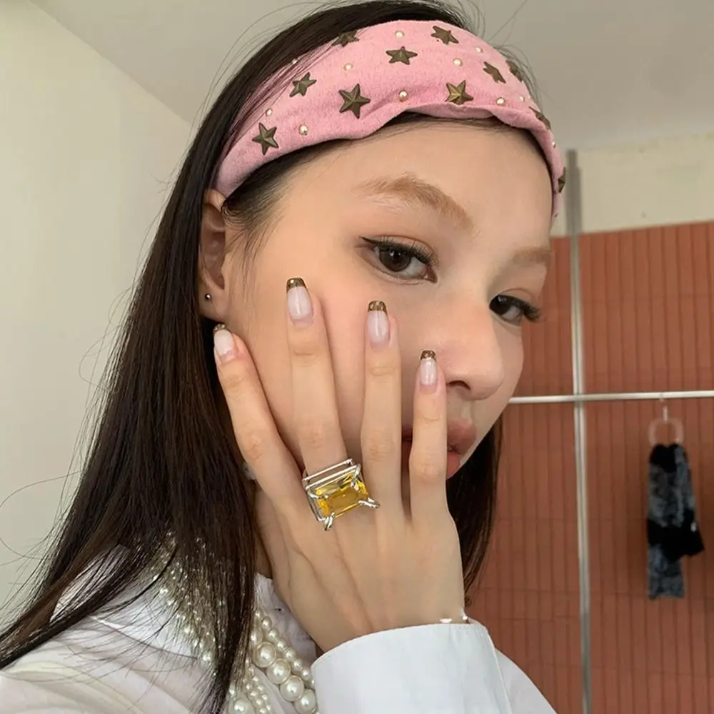 

Fashion Colth Wide Star Rivet Headband Spicy Girl Face Wash Wide Edge Hairband Korean Style Headwear Retro Hair Hoop Makeup