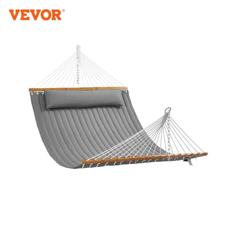 

VEVOR Double Quilted Fabric Hammock Double Hammock w/ Hardwood Spreader Bar Quilted Hammock for Camping Outdoor Patio Yard Beach