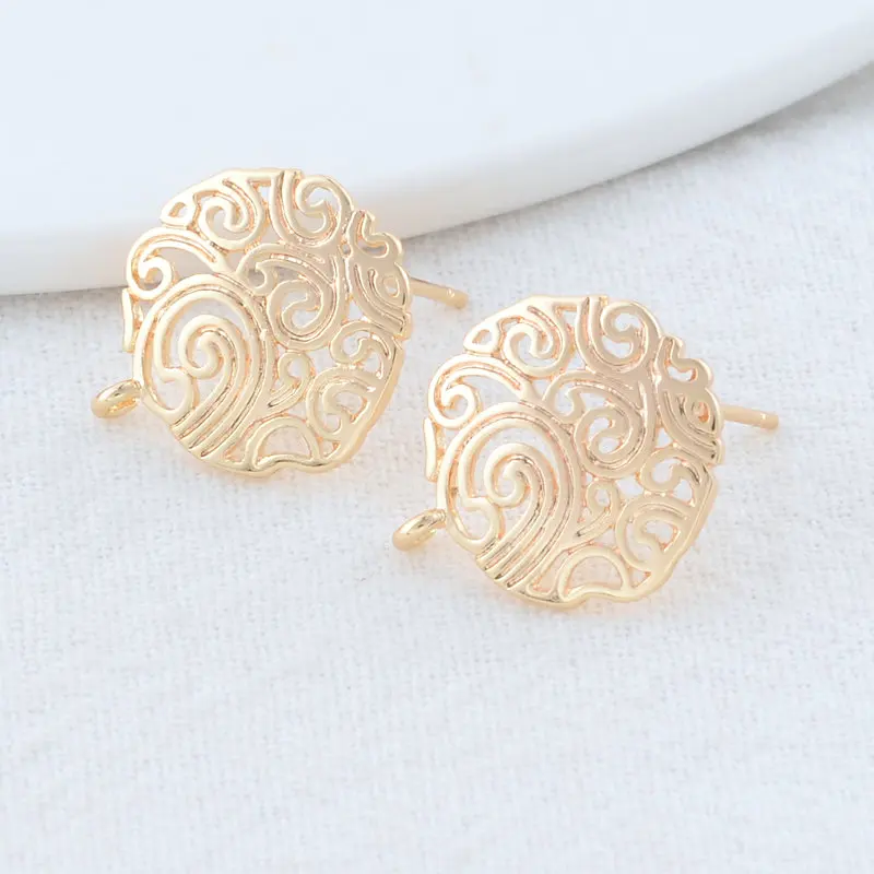 

6PCS 15*17MM Gold Color Plated Brass Round Chains Stud Earrings High Quality Diy DIY Jewelry Making Finding Accessories