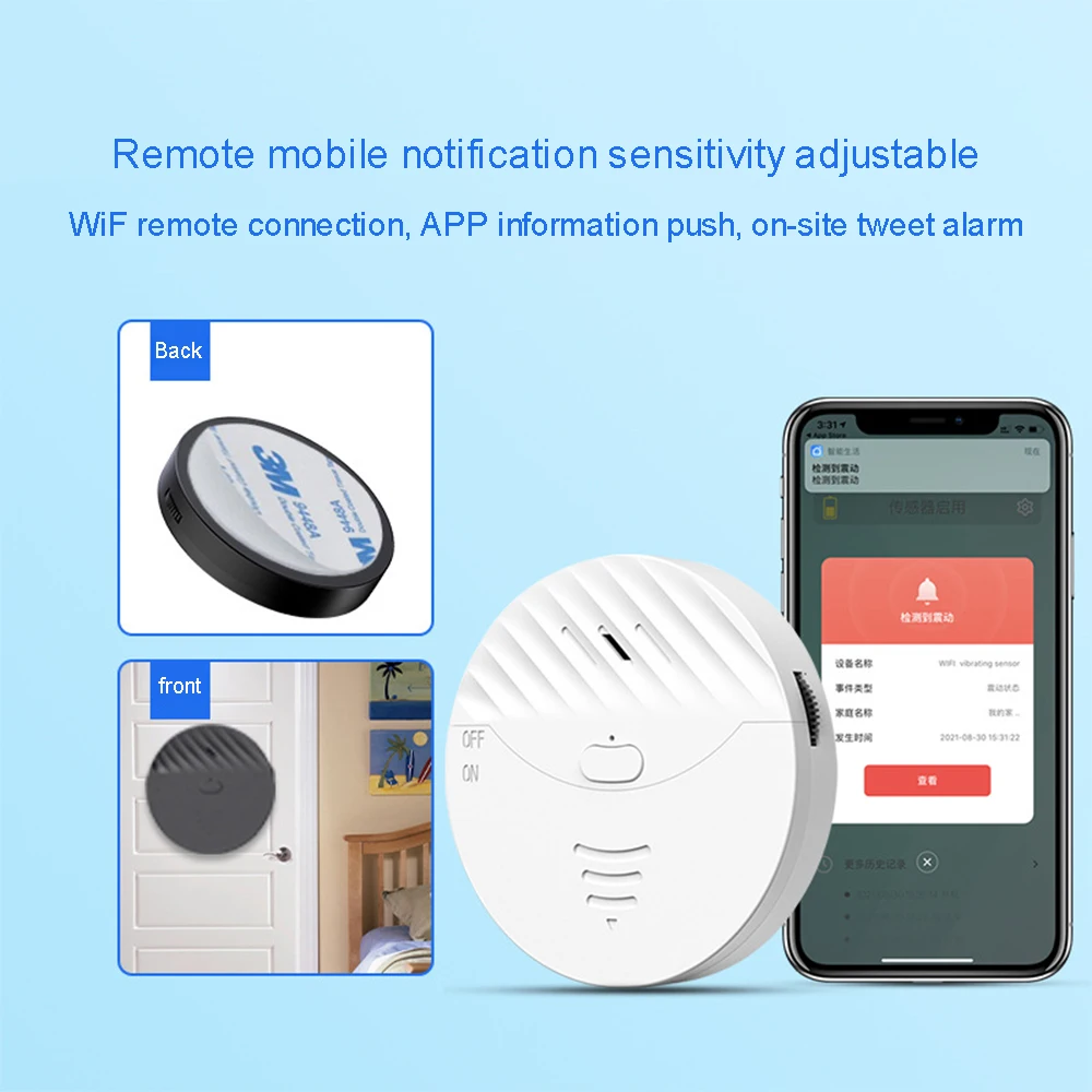 Tuya-Janela e Porta Vibração Alarme Sensor, Smart WiFi, Quebra de vidro, Sensor assaltante, Segurança Home, Detector, 130dB