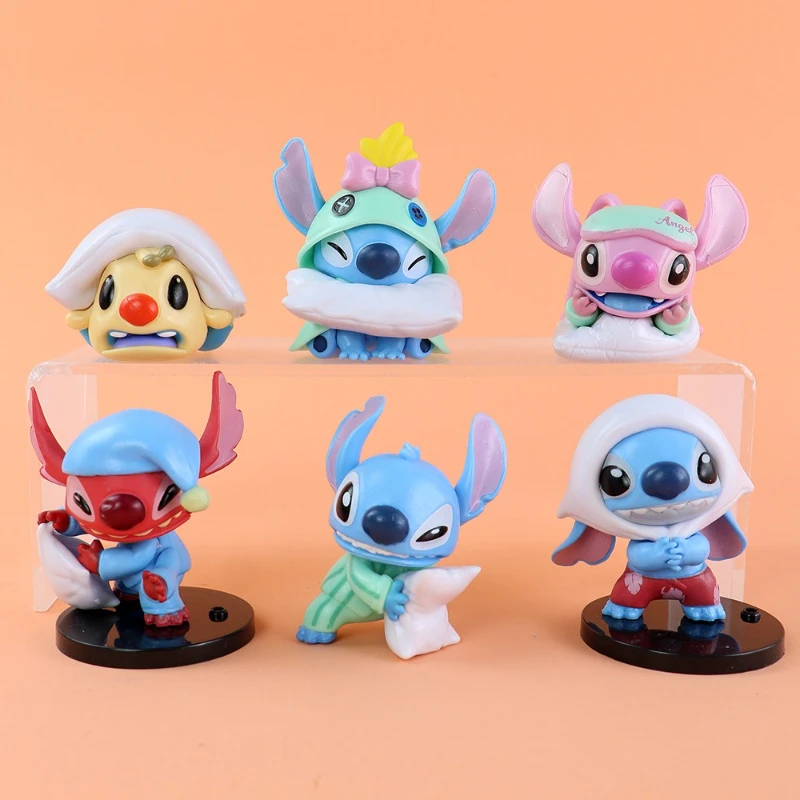 

6pcs/set Lilo&Stitch Figurine Model Pajama Party Series Stitch Anime Figures Movie Peripherals Decoration Room Decoration Gift