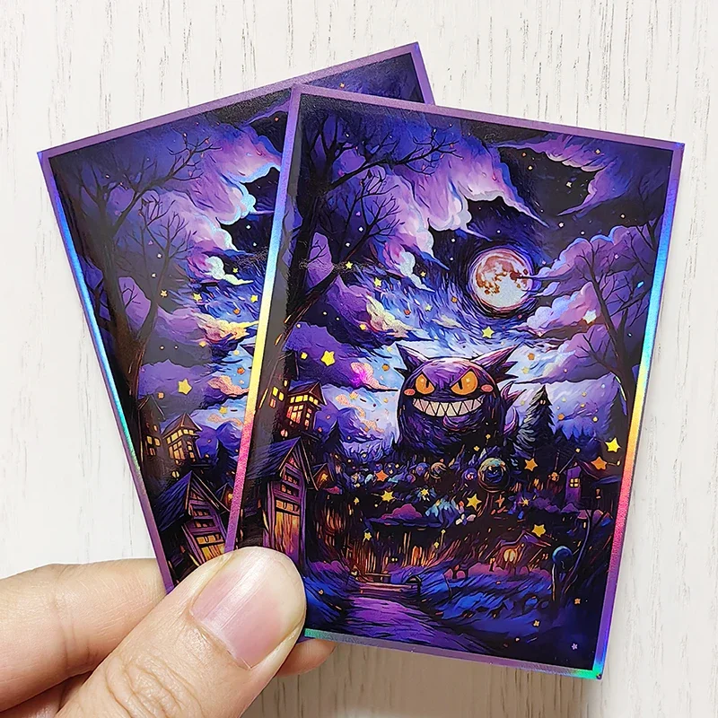 Anime Pokemon Gengar Card Sleeves The Starry Night Style Board Games WS PTCG Trading Cards Laser Shine Protective Case 60PCS