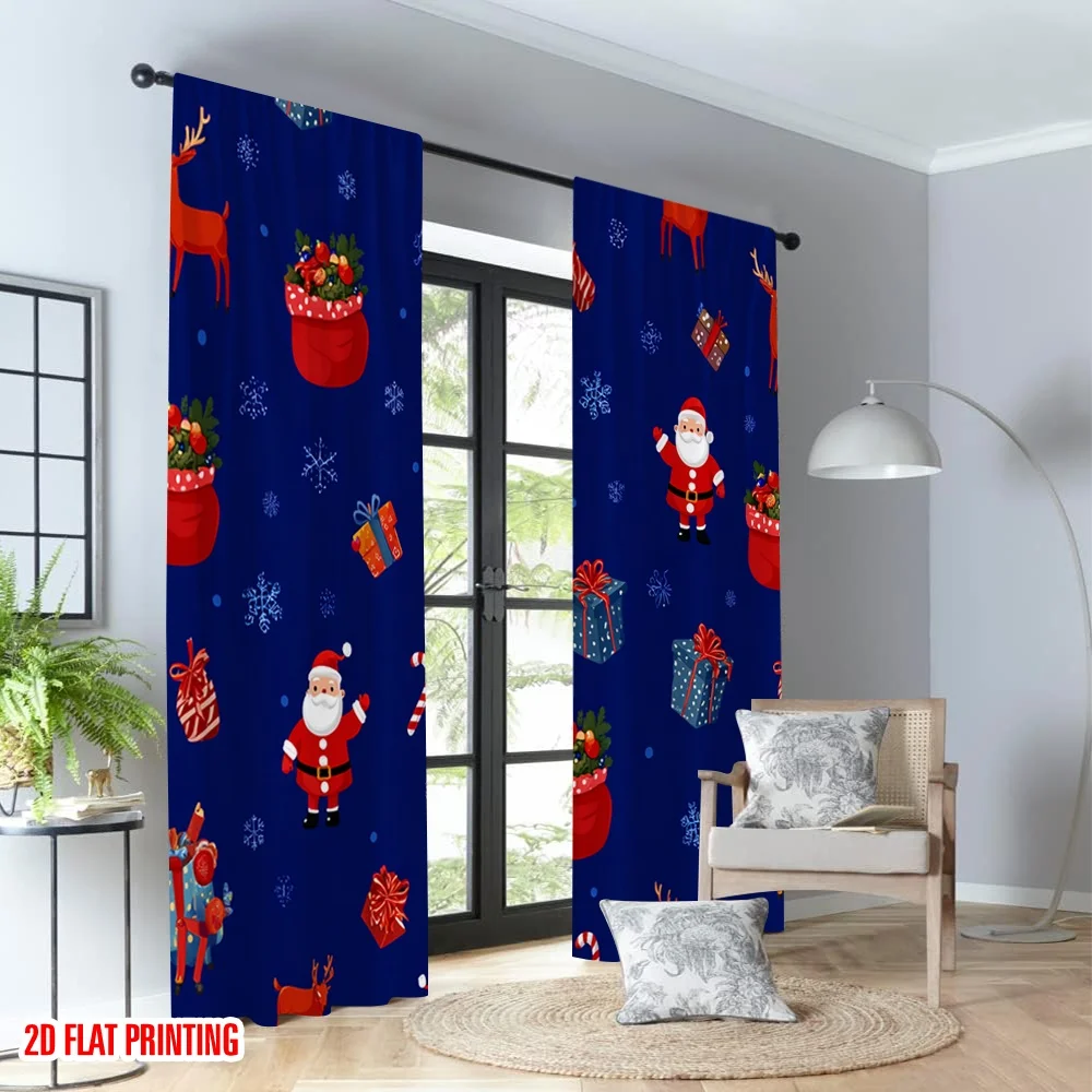 2 قطعة 2D الطباعة المسطحة ستائر عيد الميلاد العصرية عيد الميلاد سانتا الثلج هدية الرقمية المطبوعة البوليستر الستائر عطلة #4