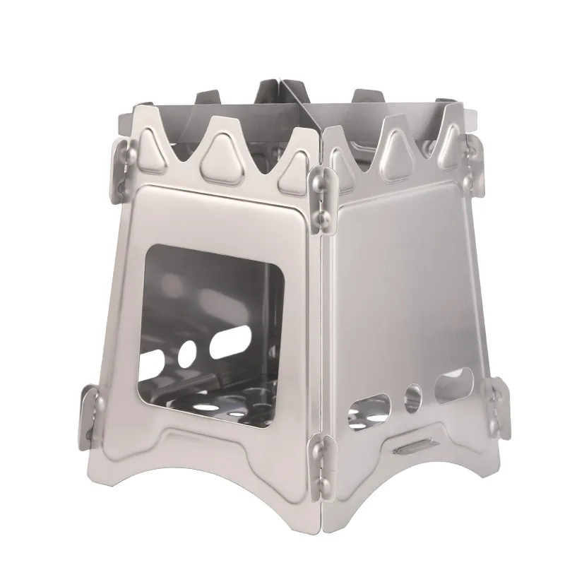 Portable Outdoor Wood Stove Direct-Burning Stainless Steel Card Stove for Camping BBQ Fishing Charcoal Fuel