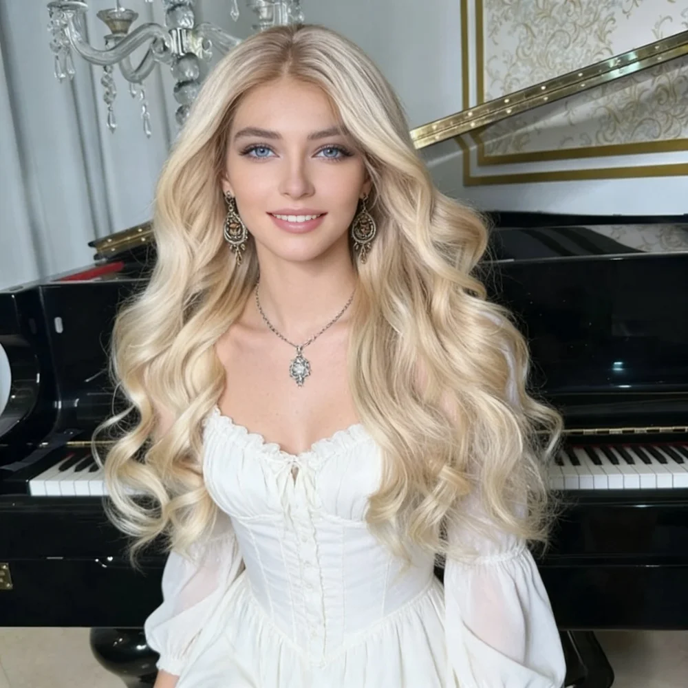 Dark Roots Ombre 613 Blonde Lace Front Wigs for Women Body Wave Heat Resistant Fiber Wigs for Daily Use