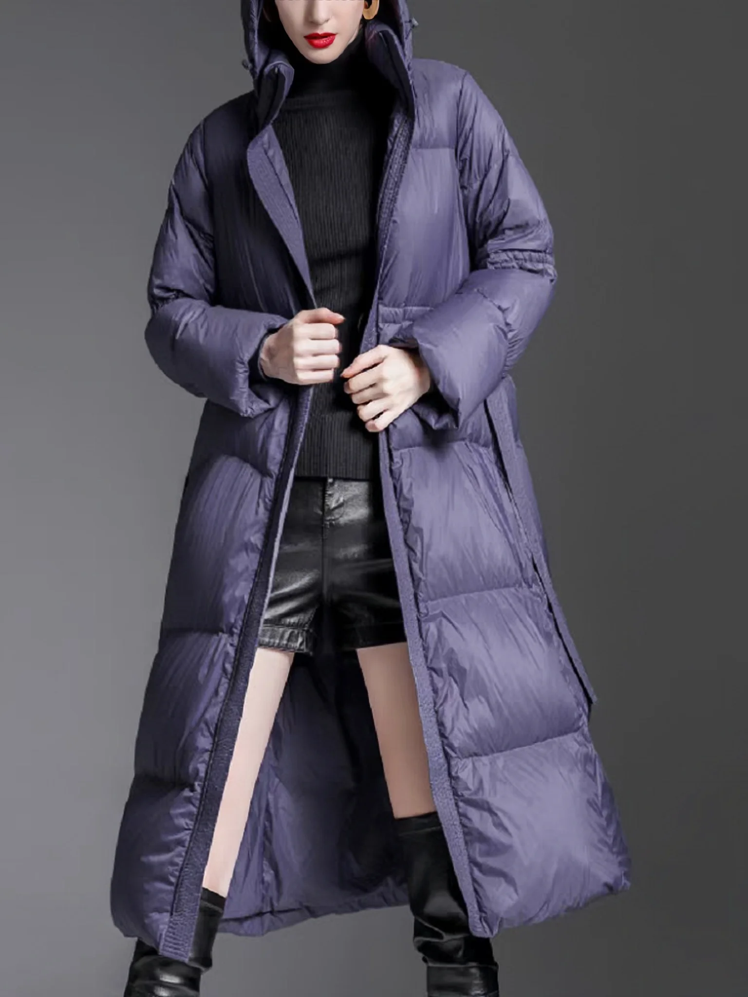 European Down Jacket with Waistband for Women, Fashionable Long Jacket, A-line Version, Thickened Jacket, High End Brand, New, W