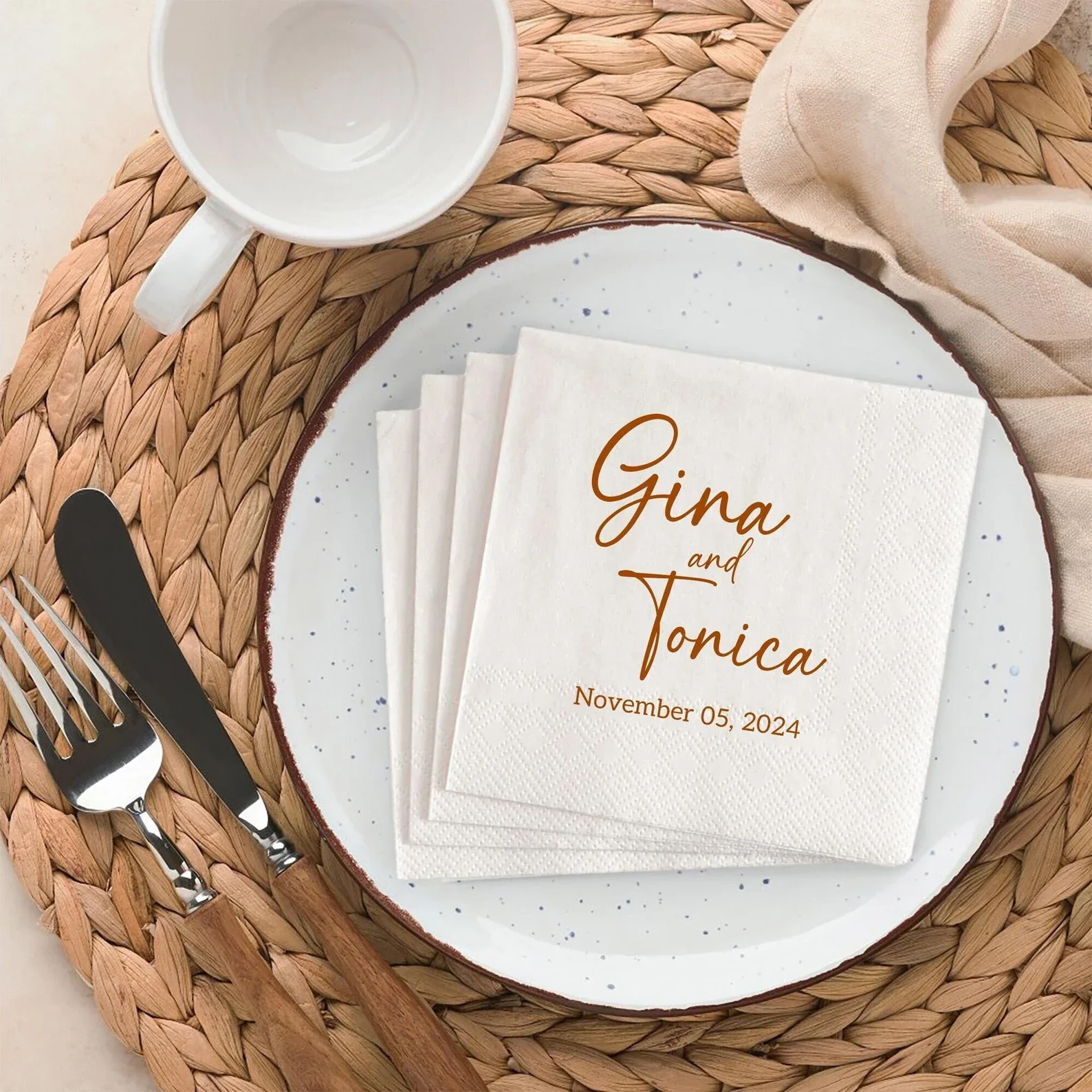 Custom Wedding Napkins With Text | Personalized Fun Facts Napkins 50 Sheets and more | Put Any Text On Cocktail Napkins