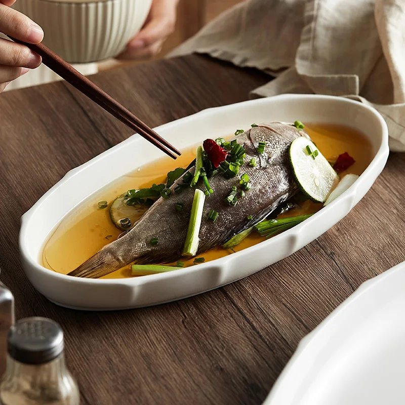 Steamed Fish Plate Japanese Large Ceramic Dish Baking BBQ Disc Western Pizza Steak Pasta Tray Dessert Cake Snack Platter