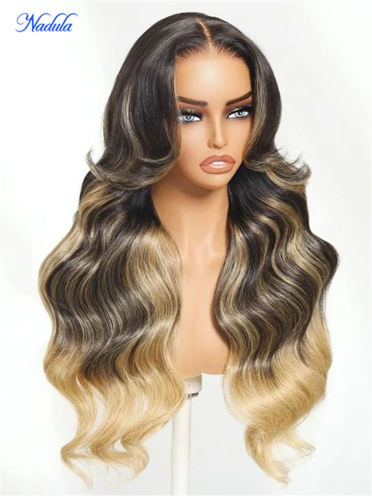 Nadula 7x5 Bye Bye Kots Balayage تسليط الضوء على الرماد شقراء مع جذور داكنة شعر مستعار وضعه والذهاب خصلات الشعر المستعار الإنسان