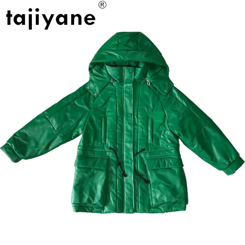 Tajeyane-Chaqueta de piel de oveja auténtica para mujer, abrigo de plumón de pato blanco, Parkas con capucha, Abrigos de Color de contraste, TN1190, invierno, 2020