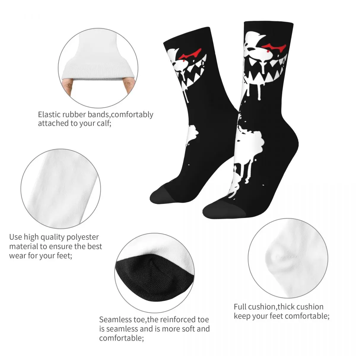 Hip-hop Painted Monokuma Danganronpa Basketball Socks Polyester Middle Tube Socks for Unisex