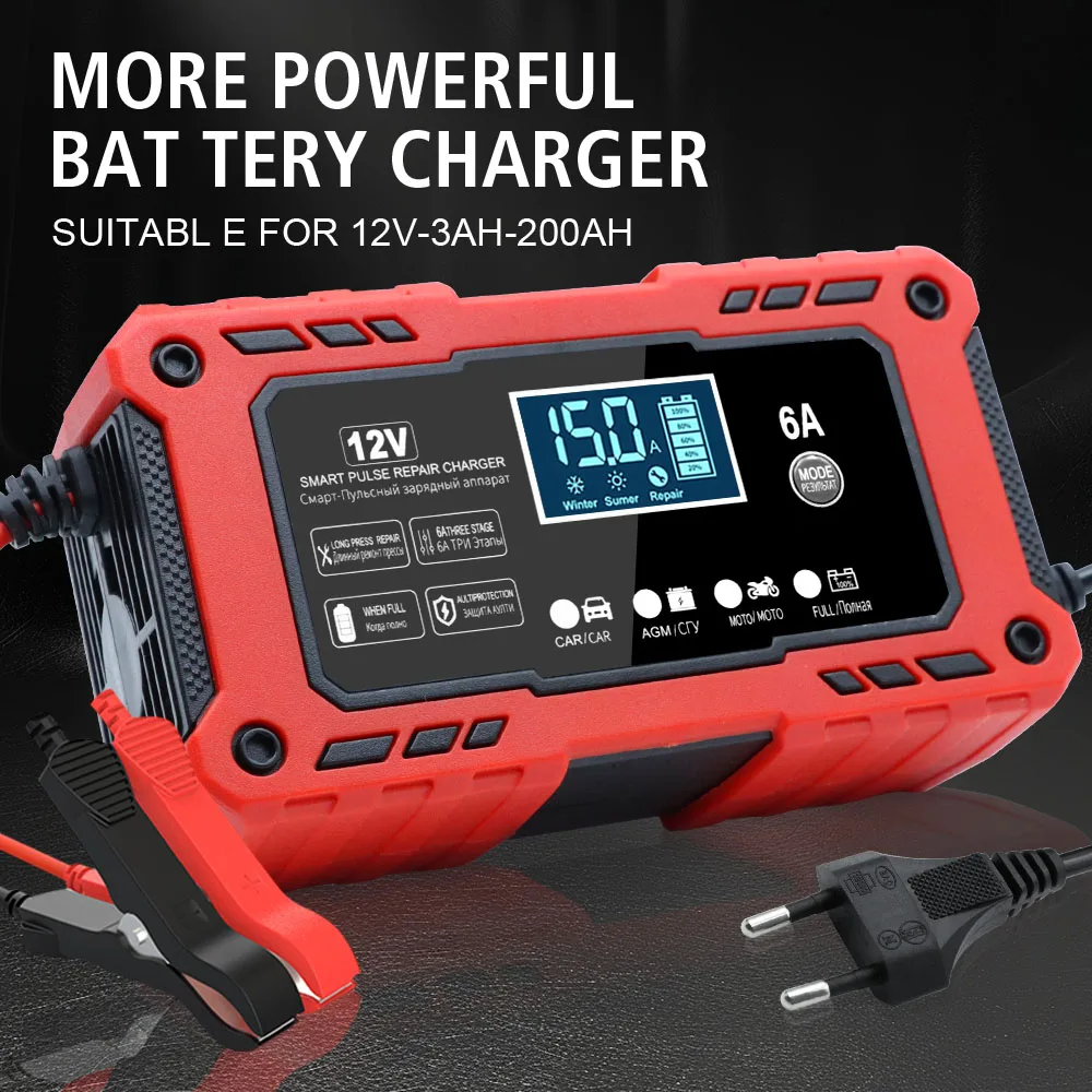 

Портативное интеллектуальное импульсное устройство для ремонта автомобильного мотоцикла, 12 В, 6 А, зарядка аккумулятора, обслуживание свинцово-кислотного интеллектуального зарядного устройства
