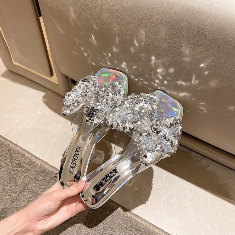 

New Style 2026 Summer Banquet Crystal Rhinestone Ladie's Sandals High Heel Flip-flops Versatile Fashion Women Party Elegant