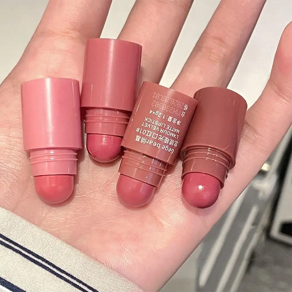 4Pcs Lipstick Guava Pink Red Pomelo Gradient Color Small Size Matte Velvet Multi-color Lipstick Set Stackable Makeup Cosmetics