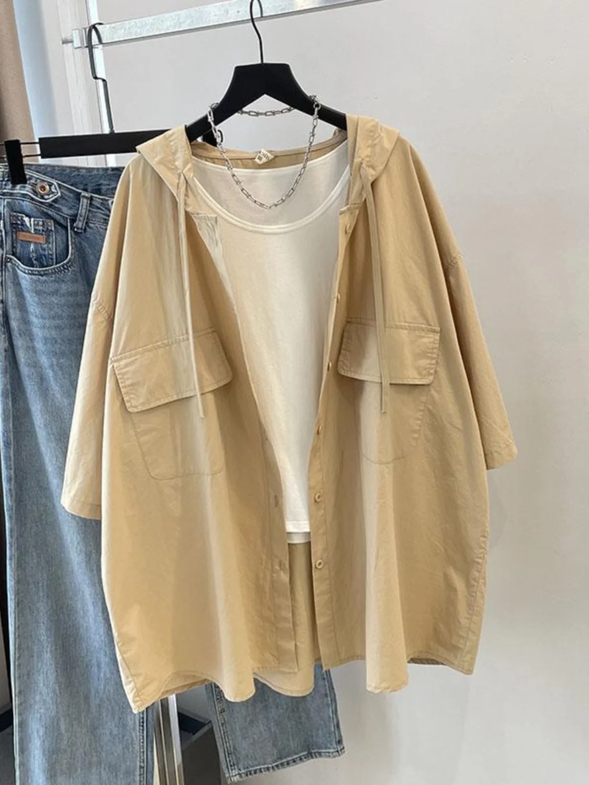 

Plus Size Loose Fit ort Sve Hoodie irt Women's plus Size Korean Sle Casual Workwear Cardigan Outerwear for All Body pes