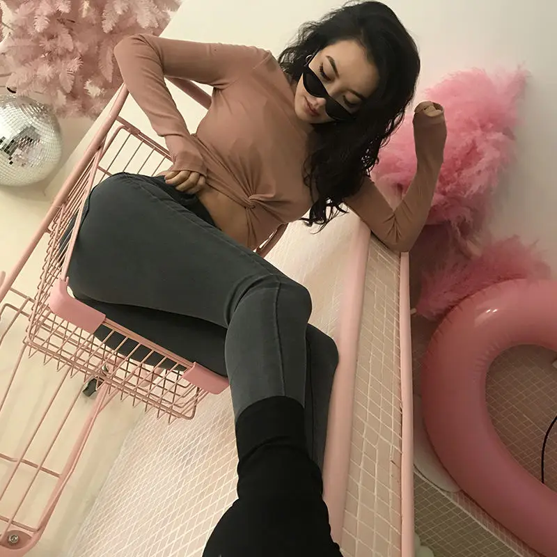 

Джинсы женские, тонкие, тонкие, в корейском стиле, с высокой талией и карманами до щиколотки, универсальные, простые, узкие, в стиле Харадзюку, мягкие женские брюки