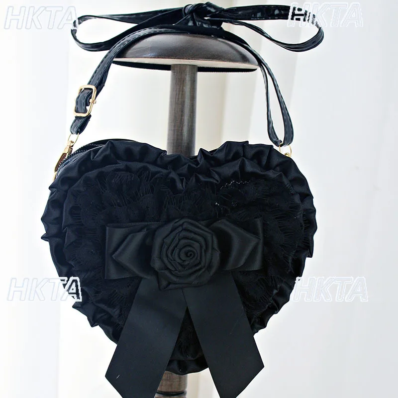 

Готический стиль, темная ретро-элегантная черная сумка с жемчужной цепочкой, женская осенняя новая великолепная сумка-мессенджер с кружевным бантом на Хэллоуин для женщин