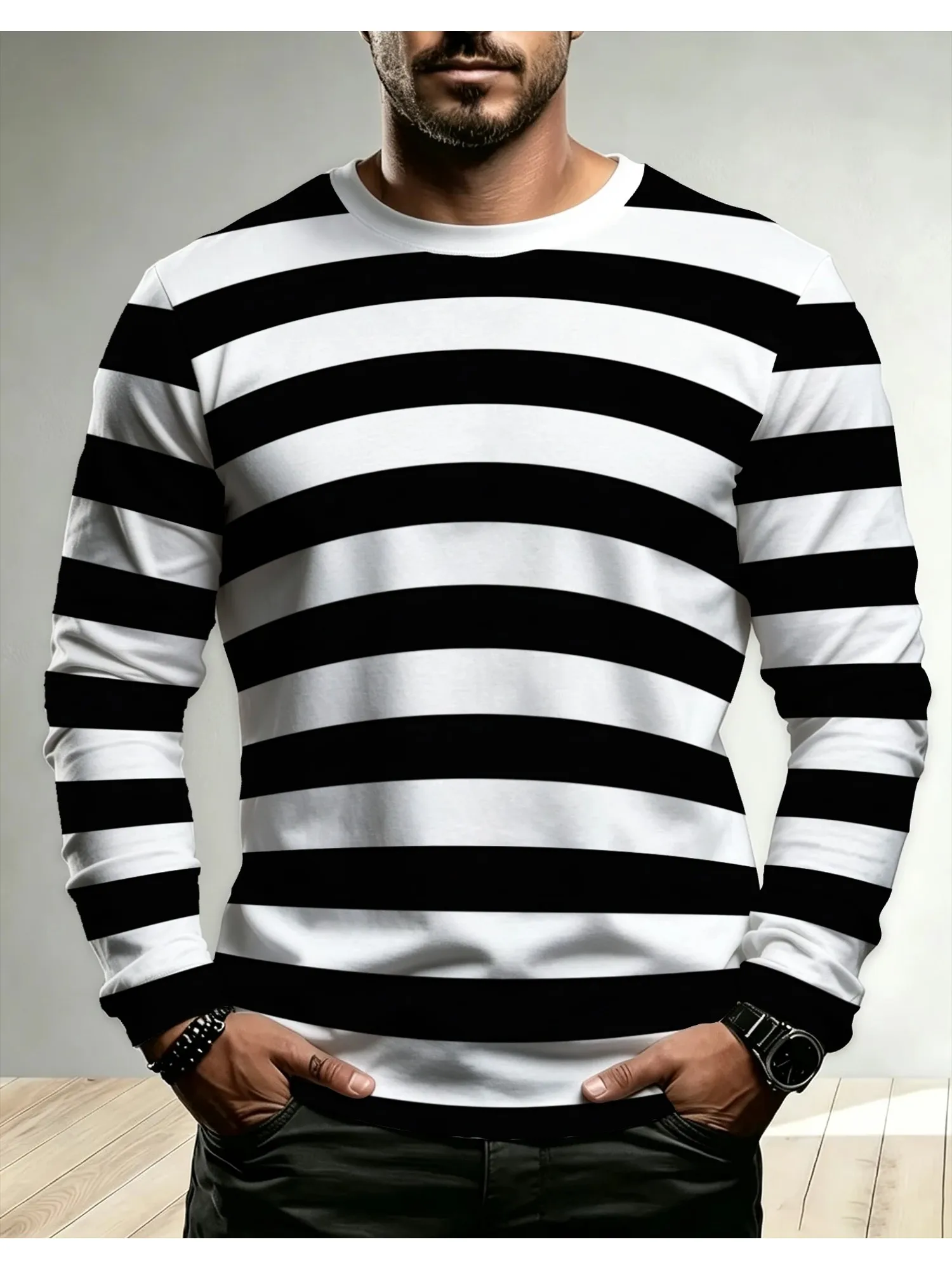 Fashion Striped Long-Sleeved T-Shirt for Men 2026 New Men's Clothing Large Size Loose Men's T-shirt 6XL Casual Clothes for Men