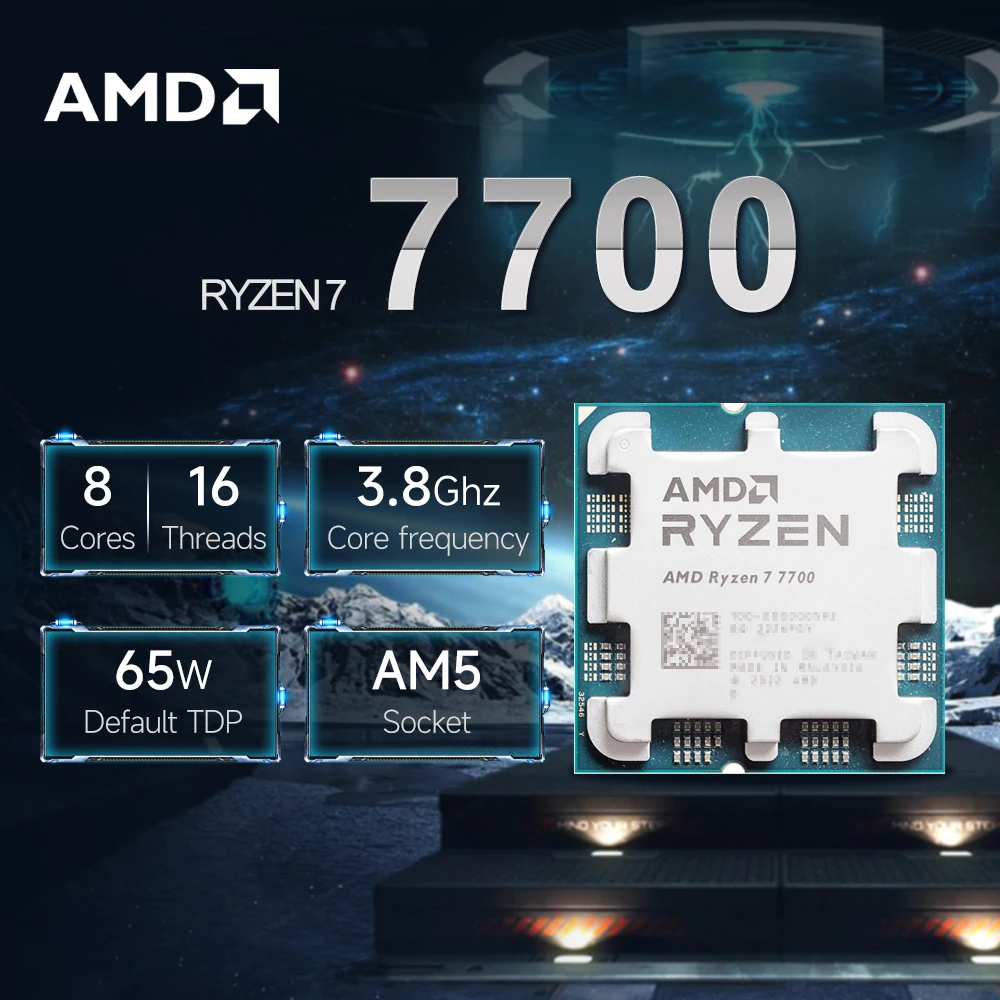 New AMD Ryzen 7 7700 3.8GHz Socket AM5 8-Core 16-Thread R7 7700 5NM L3=32M Processor 65W DDR5 No Fan