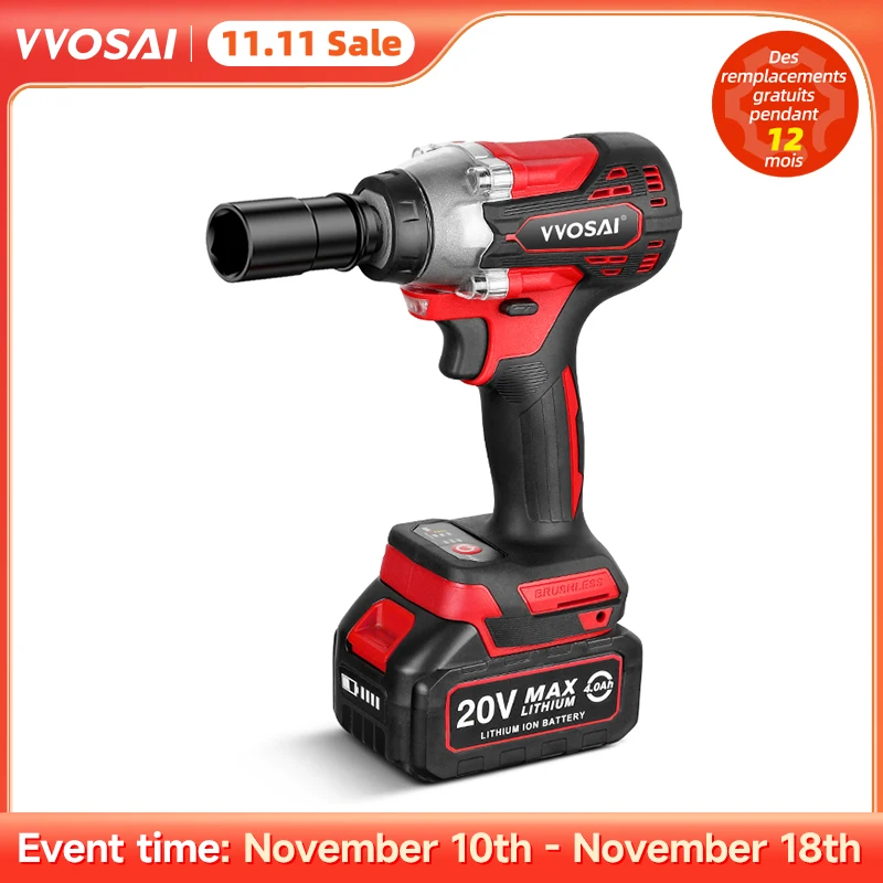 VVOSAI MT-Series 340N.m Electric Impact Wrench 20V Brushless Wrench Socket Li-ion Battery Hand Drill Installation Power Tools