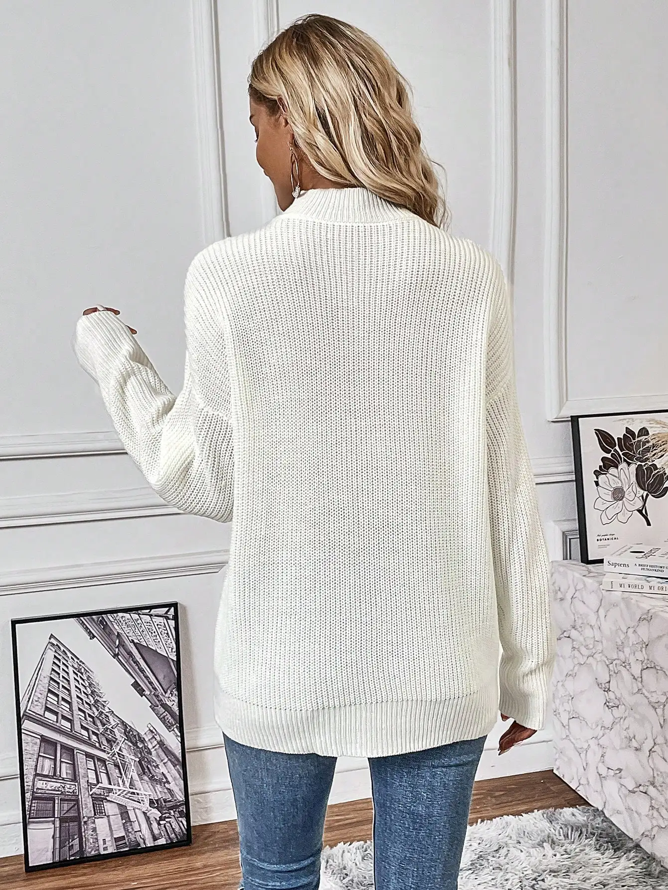 Women's Solid Color Hollow Out Pullover Sweater, Long Sleeve Knit Top, Atmospheric Daily Outfit for Autumn & Winter