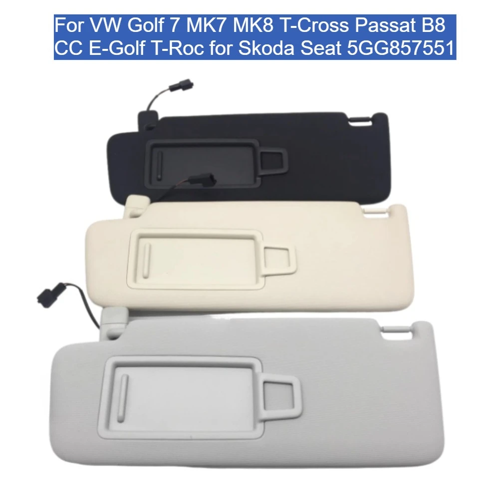 Gray Front Sun Visor Panel Makeup Mirror Light For VW Golf 7 MK7 MK8 T-Cross Passat B8 CC E-Golf T-Roc for Skoda Seat 5GG857551