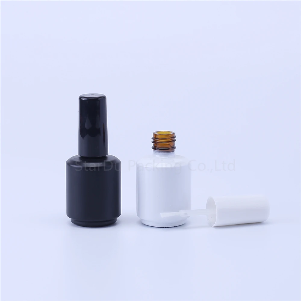 12pcs/lot 15ml Empty Black Nail Polish Bottle &Small Brush Nail Art Container Glass Nail Oil Bottles