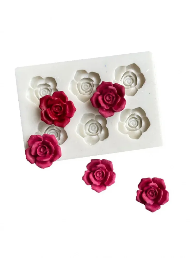 Molde de silicone em forma de rosa 3d, 6 cavidades, faça você mesmo, flor, fondant, espuma de