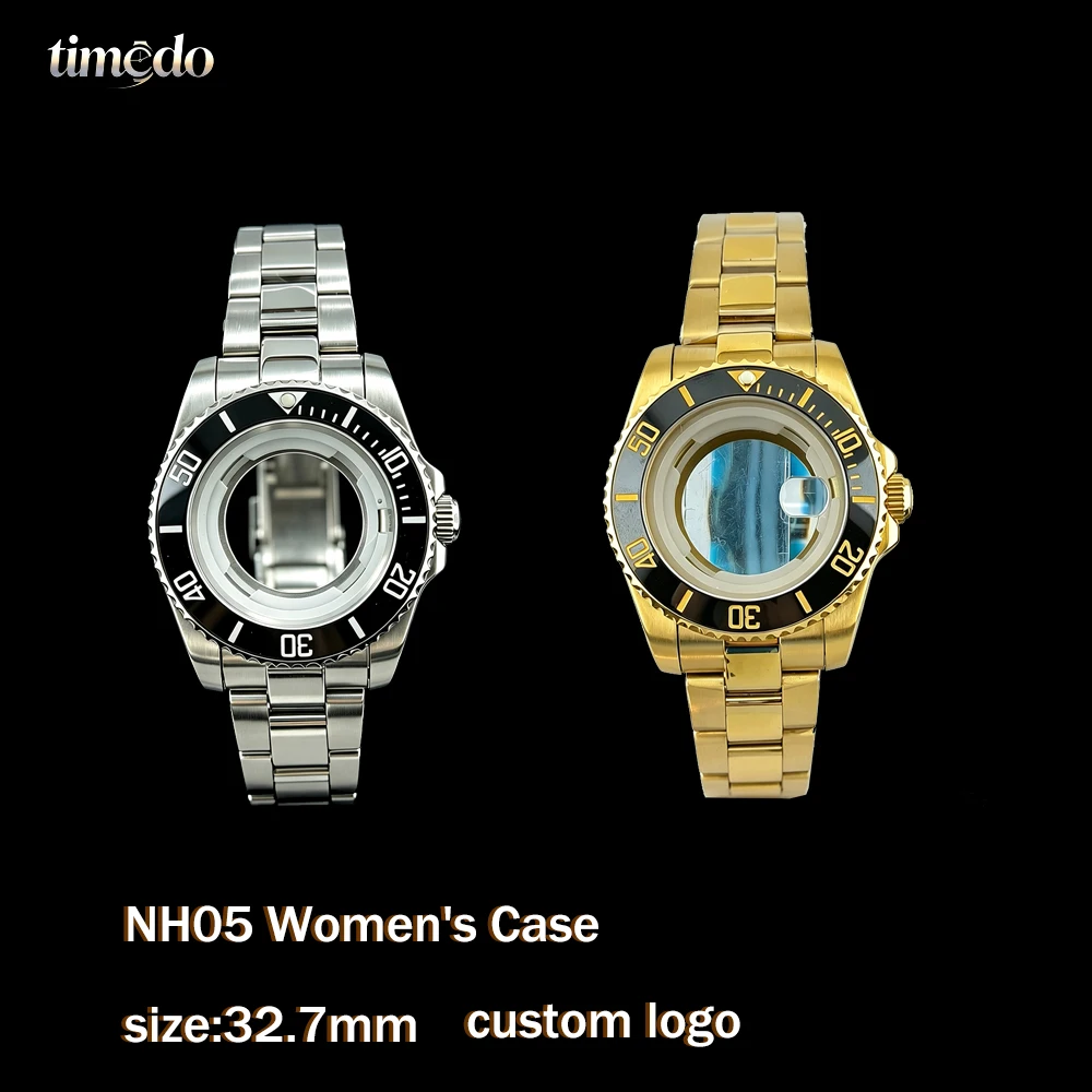 New NH05 Women's Case Stainless Steel 32.7mm Customized LOGO Ceramic bezel Suitable for NH05 Movement Watch Accessories