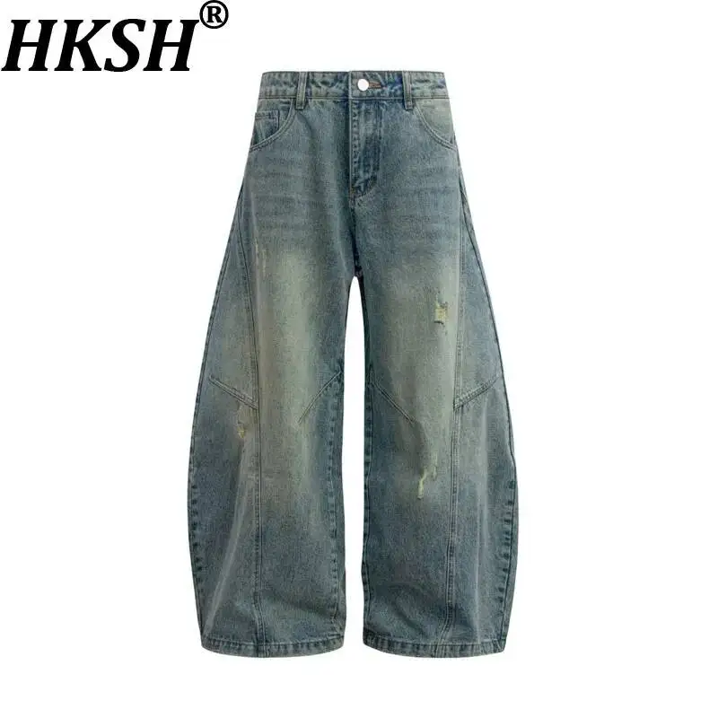 

Джинсы HKSH Spring New Men Tide American Washed Wide-leg A Cut унисекс, модные, в стиле High-street, длиной в пол, из денима, модель HK21090