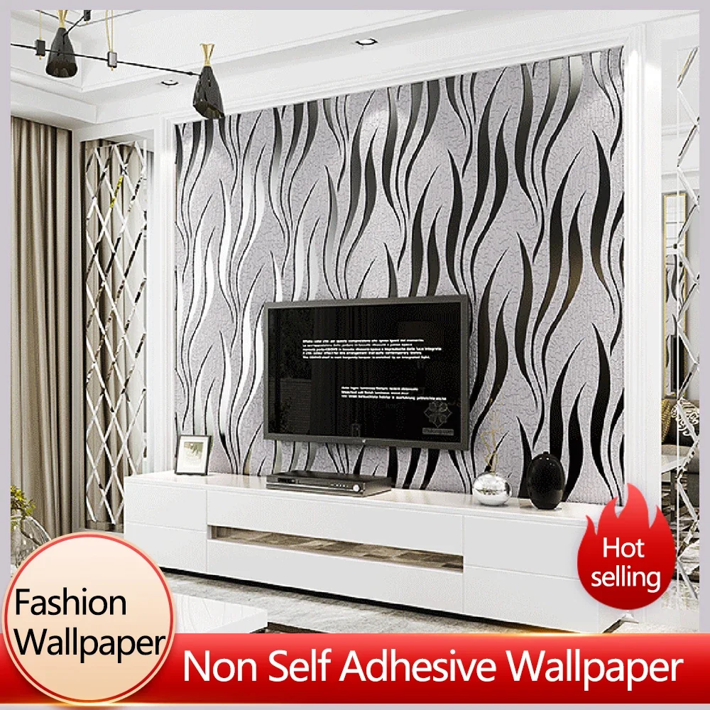 Non Woven Fabric Thickened Imitation Deer Skin Velvet Wave Stripe Wallpaper Bedroom Living Room Wallpaper Home Decoration