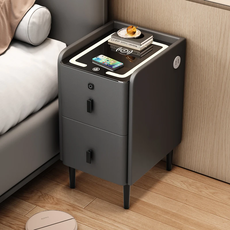 Minimalistische massief houten opbergkast Slim luxe nachtkastje Ultra smal nachtkastje Compacte slaapkamerorganizer met opladen