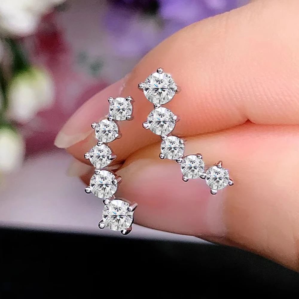 Real D Color Moissanite Diamond Stud Earrings GRA Certified 925 Sterling Silver Gradient Climber Earrings for Women Jewelry Gift