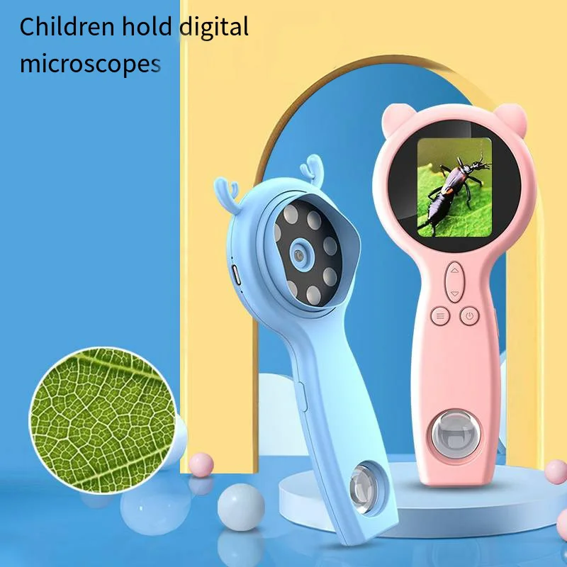 شاشة ملونة 2.0 بوصة، مجهر محمول عالي الوضوح للأطفال مع وظيفة صور وفيديو LED، علوم الألعاب التعليمية