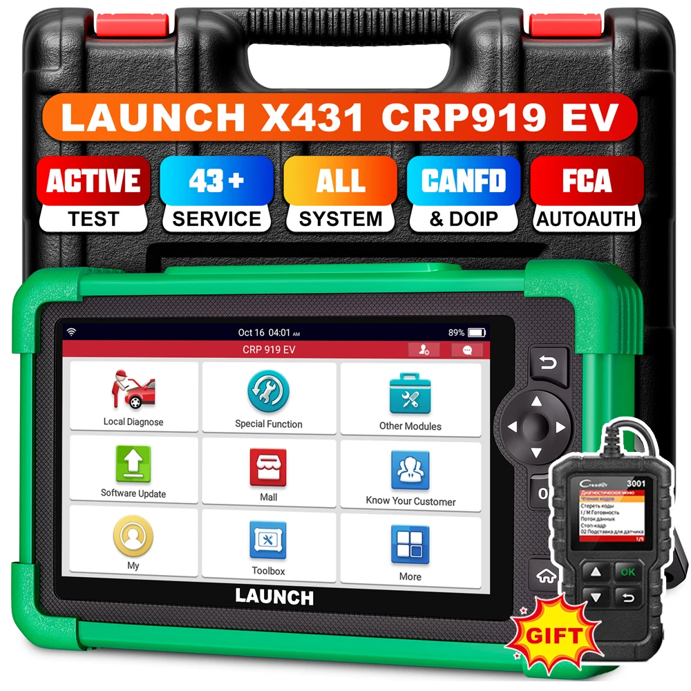 LAUNCH CRP919 EV New Energy OBD2 Scanner 43 reset CAN FD for EV vehicle Full system Covering 120+EV Car,EV Diagnostic Scan Tool