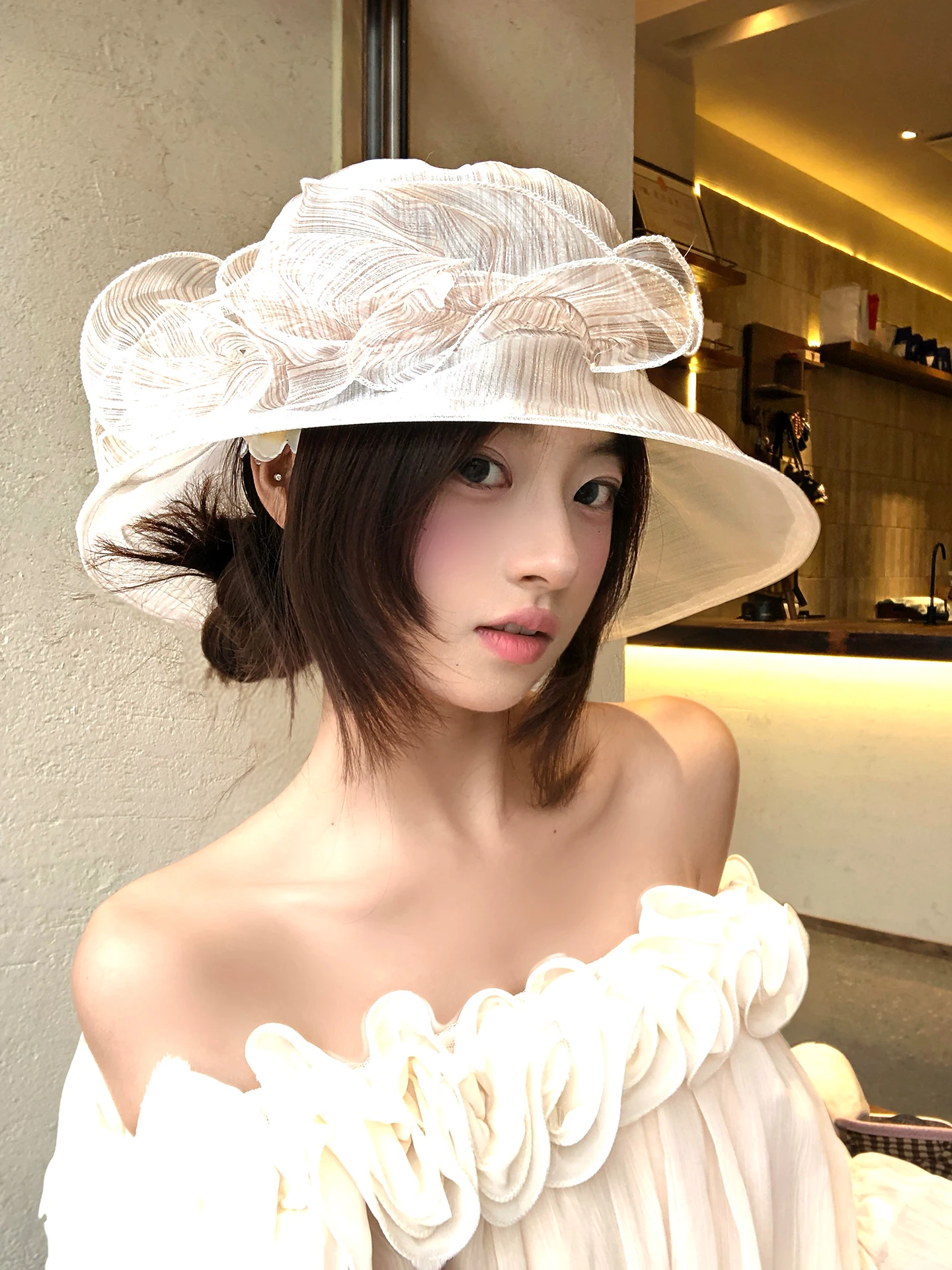Elegant Sun Protection Hat Women's Summer New Style Outing Photography Atmosphere Sensation Wide Brim Fisherman Hat