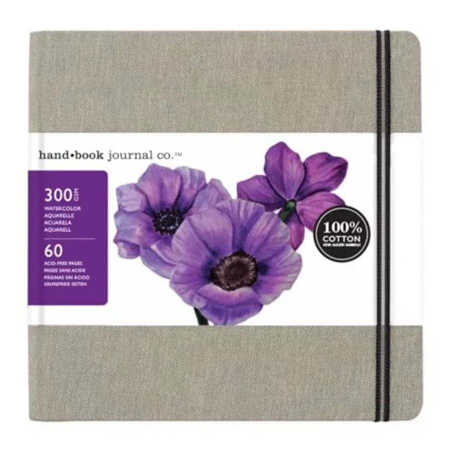 

Handbook Journal Co. - 100 Watercolor Journal Sketchbook - 100% Cotton Cold Press Paper Hardcover Linen Square 8.25 x 8.25 Inch