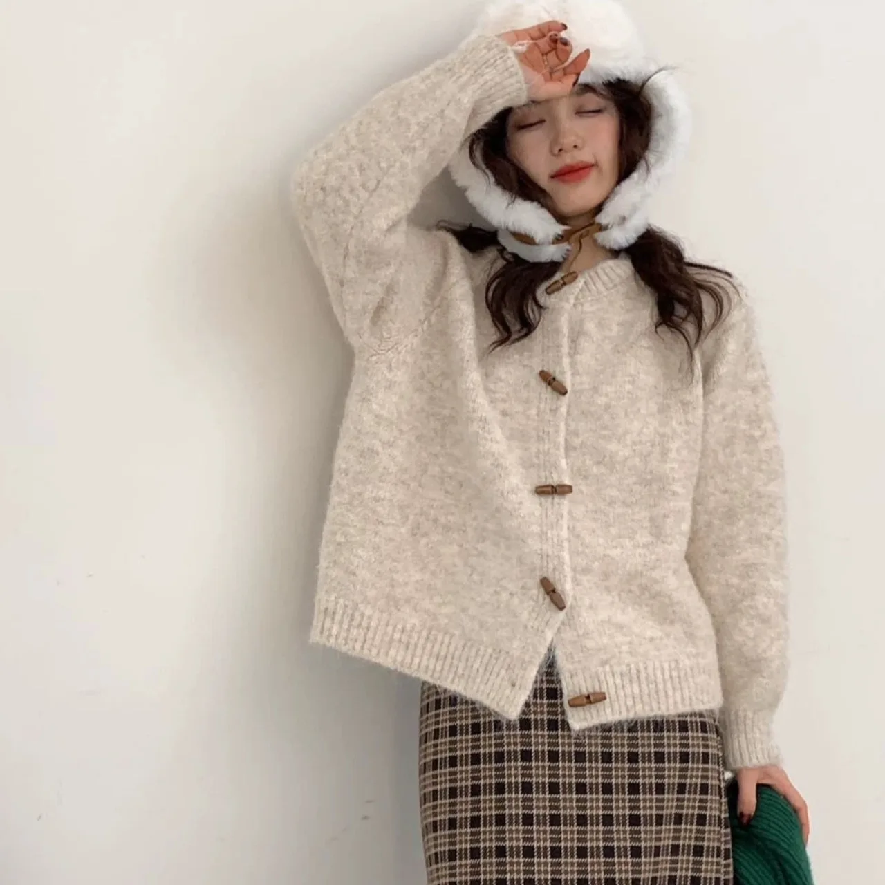 Damen-Strickpullover, locker, weich, lässig, Vintage-Stil, mit Knöpfen, Herbst-Winter, bequem, Aosphere, Pendeln, Strickwaren