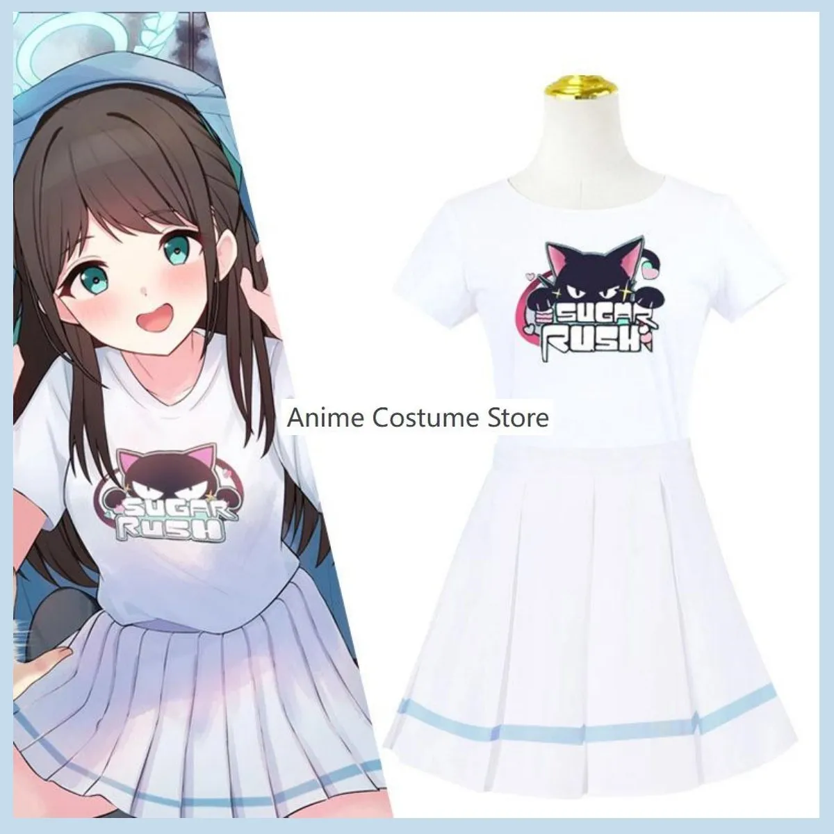 Traje de Cosplay de Anime para mujer, traje Sexy de carnaval, camiseta blanca, Falda plisada, azul, archivo, Kurimura, Airi, Kyoyama, Kazusa