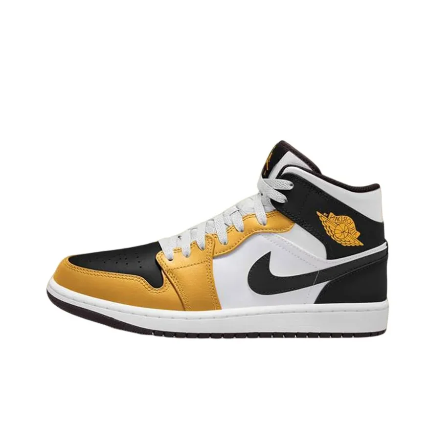 Jordan Mid Retro Board Shoes Air Jordan 1 Mid Athletic Comfortable Trend Black White Yellow