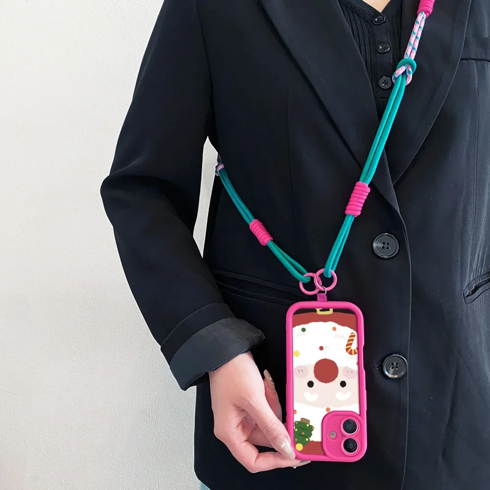 2025 natal crossbody cordão caso foriphone17 16 15 14 13 12 11 pro max xs max xr 7 8 plus papai noel pulseira telefone capa