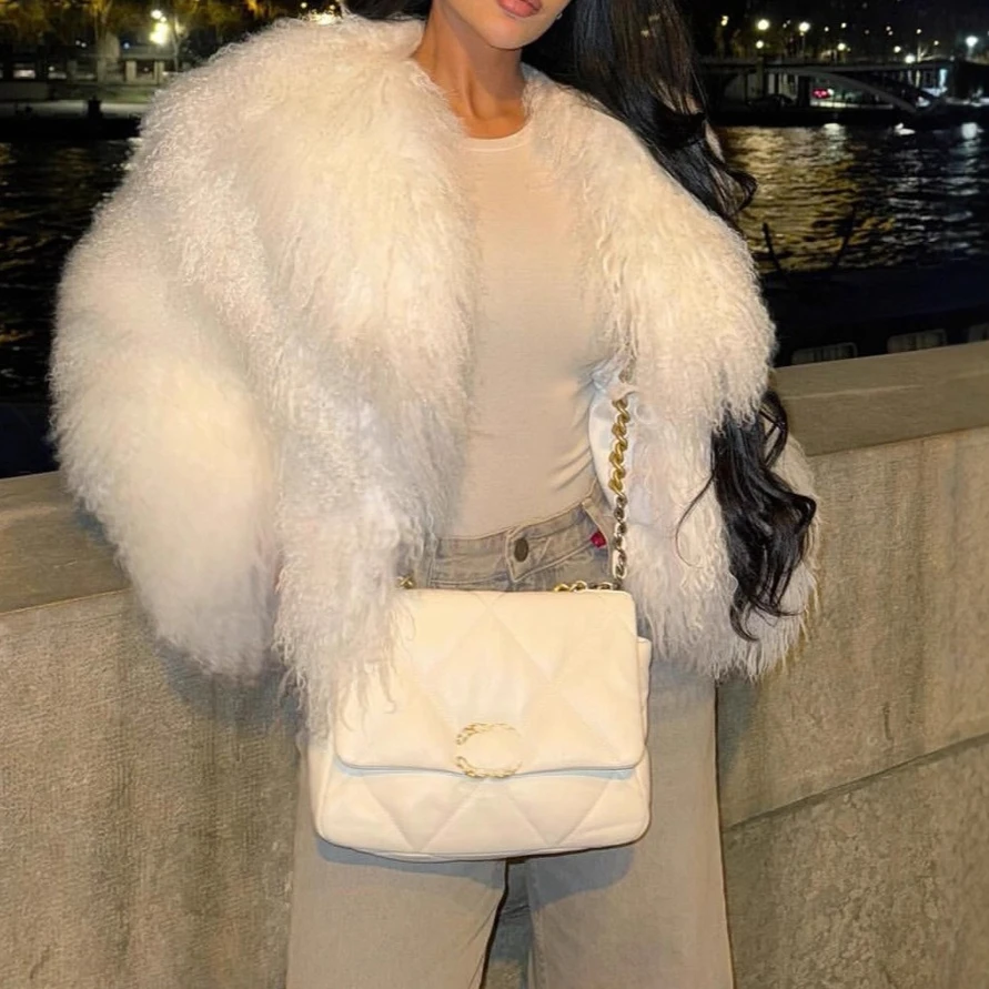 Manteaux en fausse laine et fourrure pour femmes, pardessus court Y2k, col en V, manches longues, point ouvert, épais, ample, élégant, automne hiver 2025