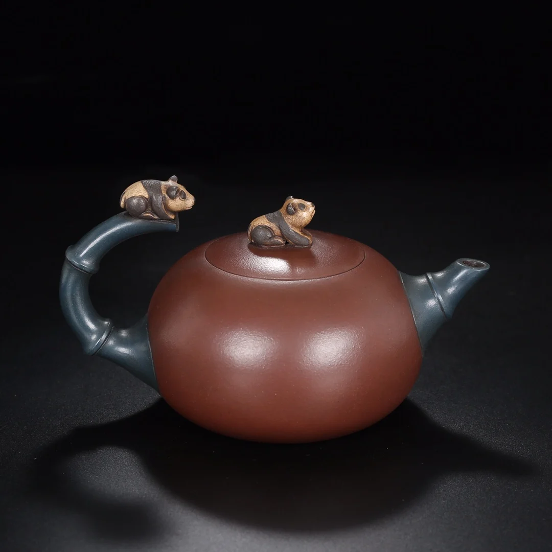 Old Chinese Handcraft Enameled  YiXing Zi Sha Clayeapot ,Panda Teapot ,with mark,Free shipping