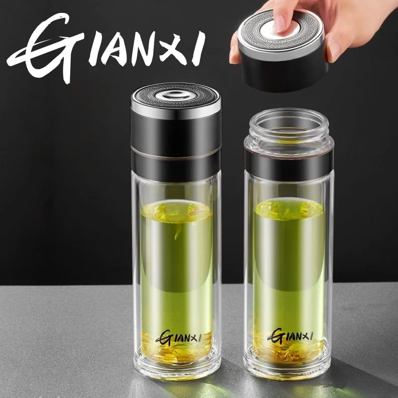 GIANXI One Button Open Lid High Temperature Tea Separation Cup men's Office Press Water Cup Tea Cup Quick Open Double Glass